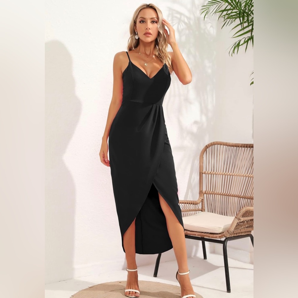 Black Long V-neck long cocktail dress